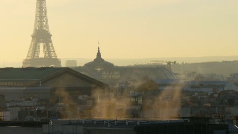 france-sunset-paris-galeries-lafayette-rooftop-smoke-cityscape-eiffel-tower-panorama-4k