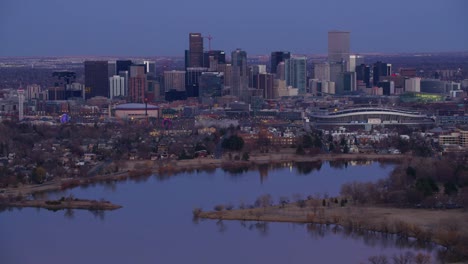 Aerial-view-of-downtown-Denver-at-dusk-from-Sloan-Lake