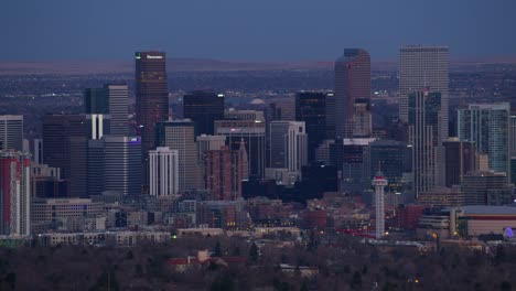 Aerial-view-of-downtown-Denver-at-dusk