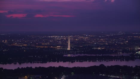 Aerial-view-of-sunrise-over-Potomac-River-and-Washington-D.C.