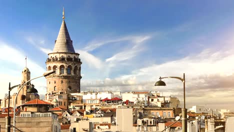 Cinemagraph---Beyoglu-district-historic-architecture-and-Galata-tower-medieval-landmark-in-Istanbul,-Turkey.