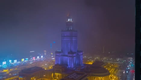 Drone-footage-of-modern,-glazed-skyscrapers-in-in-the-center-of-Warsaw