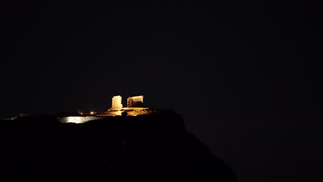 Griechische-Tempel-des-Poseidon-in-der-Nacht,-Kap-Sounion