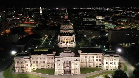 Aerial-of-Downtown-Austin,-Texas-at-Night