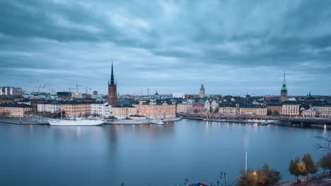 Día-de-horizonte-Stockholm-a-noche-Time-lapse,-Suecia,-Scandinavia