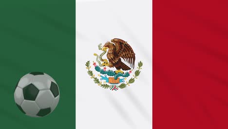 Mexiko-Fahne-winken-und-Fußball-dreht-sich,-Schleife