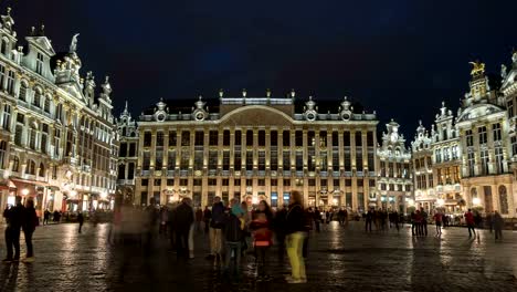 Lapso-nocturno-de-la-Grand-Place,-Bruselas