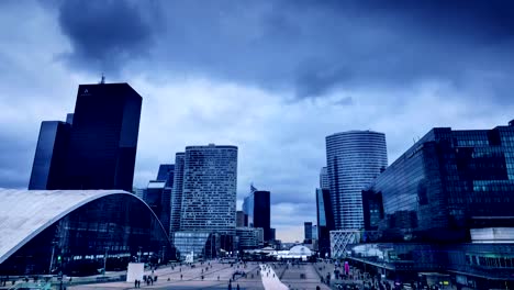 Cityscape-and-Place-de-Parvis-La-Defense,-France,-Paris