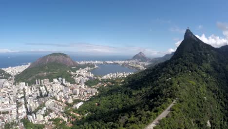 Aerial-view-of-Cristo-Redentor,-Corcovado-and-the-city-of-Rio-de-Janeiro,-Brazil