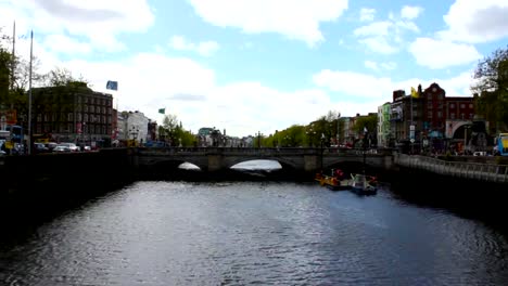 Dublin-City-and-Liffey-River,-Ireland,-Time-Lapse