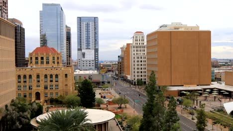 View-looking-down-on-Phoenix,-Arizona-downtown