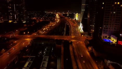 Tel-Aviv,-Israel,-Luftaufnahme-der-Ayalon-Highway-At-Night