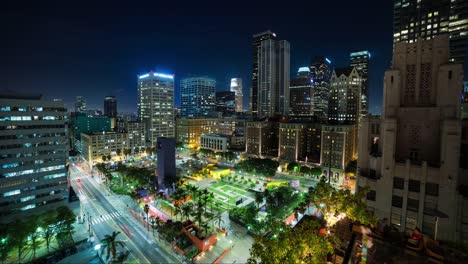 Centro-de-Los-Angeles-y-cuadrado-de-Pershing-en-Timelapse-de-noche