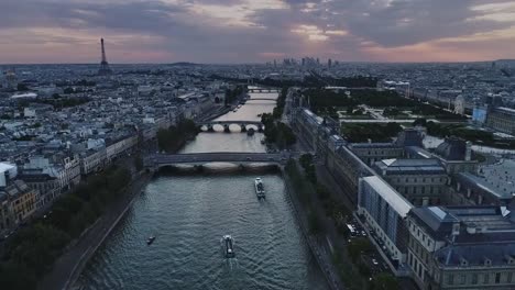 Paris-aerial-Seine-river-sunset-France