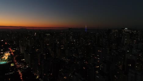 Aerial-View-Sao-Paulo-City-Sonnenuntergang-pünktlich,-Brasilien