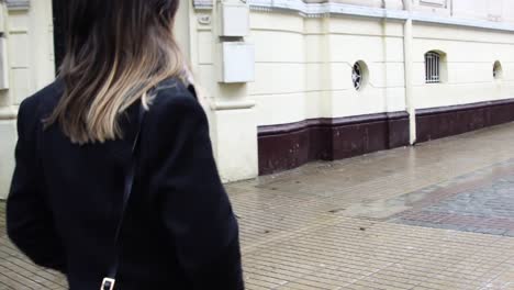 Woman-walking-in-Santiago-Streets,-Chile