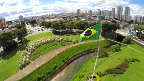 Brazilian-Flag-on-Ipiranga,-Sao-Paulo,-Brazil