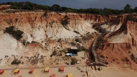 Aerial-footage-of-Falesia-Beach-(Praia-da-Falesia)-in-Algarve,-Portugal