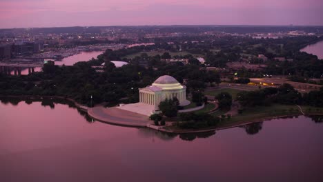 Aerial-view-of-Jefferson-Memorial-and-Tidal-Basin-at-sunrise.