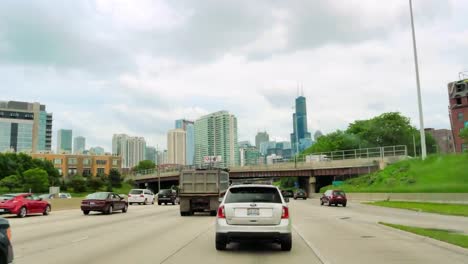 Driving-at-Full-Speed-to-Downtown-Chicago-at-Rush-Hour-Camera-Car-Time-Lapse