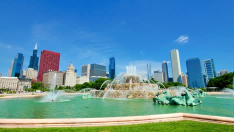 El-centro-de-la-ciudad-de-Chicago-Horizonte-de-Fuente-de-Buckingham-vista