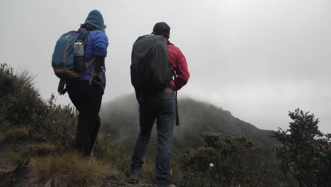 Man-and-woman-observing-mountain-landscape