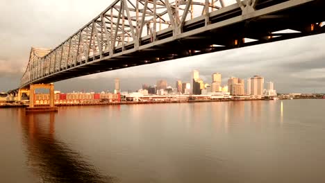 New-Orleans-Aerial-View-Under-the-Highway-Bridge-Deck-Over-the-Mississippi-River