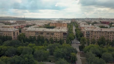 Drone-flight-over-the-old-quarter-and-city-park