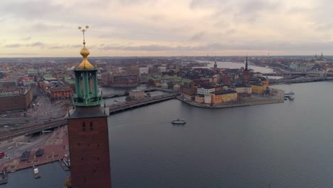 Aerial-view-of-Stockholm,-Sweden.-City-Hall-and-Old-town