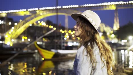 Portrait-woman-on-night-embankment