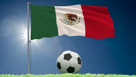 Bandera-de-México-revoloteando-y-rollos-de-fútbol