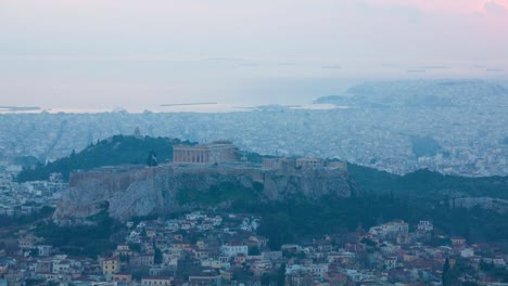 Time-lapse-of-Acropolis-and-Athens-city,-Greece