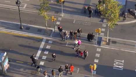 pedestrian-road-traffic-street-roof-top-view-4k-barcelona-spain