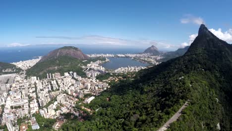 Aerial-view-of-Cristo-Redentor,-Corcovado-and-the-city-of-Rio-de-Janeiro,-Brazil