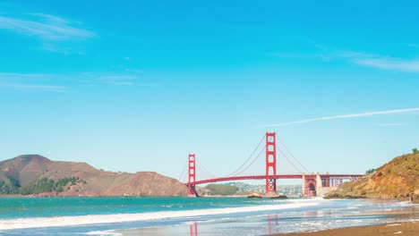 Time-lapse-for-Golden-Gate-Bridge-by-Baker-Beach,-San-Francisco