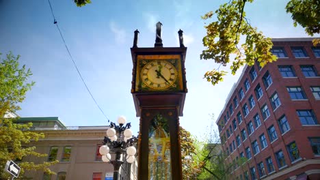 Vancouver-gasbetriebenen-historischen-Dampfuhr,-Gastown-Zentrum-Stadt