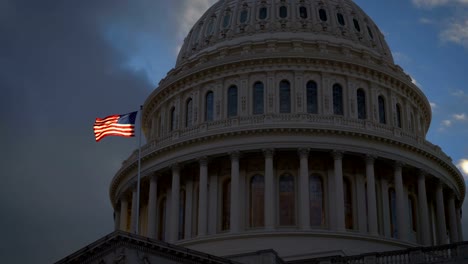 US-Capitol-glühende-amerikanische-Flagge-Sonnenuntergang