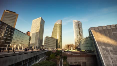 france-sunset-sun-light-paris-la-defense-block-square-panorama-4k-time-lapse