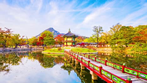 Lapso-de-tiempo-otoño-el-Palacio-de-Gyeongbokgung-en-Seúl,-Corea.