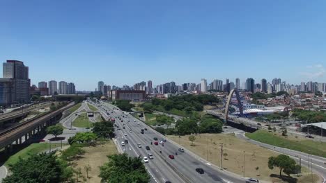 Aerial-View-of-Radial-Leste-Avenue,-in-Sao-Paulo,-Brazil