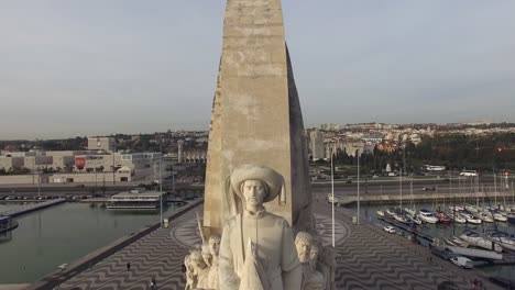 Aerial-View-of-Monument-to-the-discoveries,-Lisbon,-Portugal