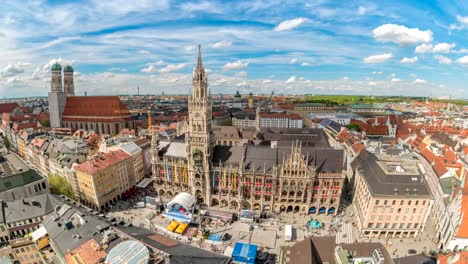 Munich-city-skyline-timelapse-at-Marienplatz-new-Town-Hall-Square,-Munich,-Germany-4K-Time-lapse