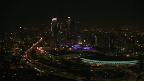 Los-Angeles,-Luftaufnahme-von-Los-Angeles-in-der-Nacht.