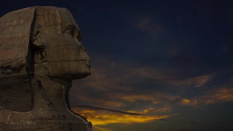 Sphinx-und-Sonnenuntergang-Wolken-in-Ägypten,-Timelapse-4k