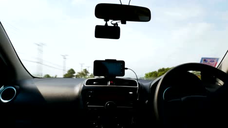 Time-lapse-the-man-driving-a-car-on-the-road-with-blur-and-movement-motion-processed