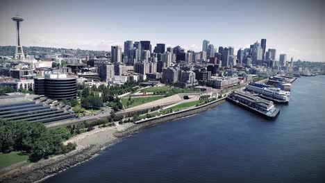 Aerial-Pan-of-Seattle-Waterfront-Stylized