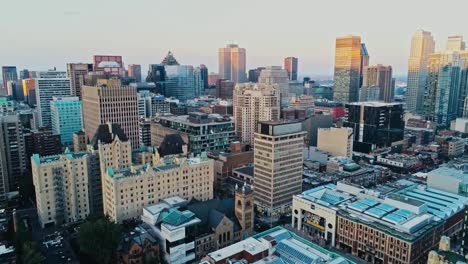 Aerial-footage-of-Montreal-during-a-hazy-summer-day