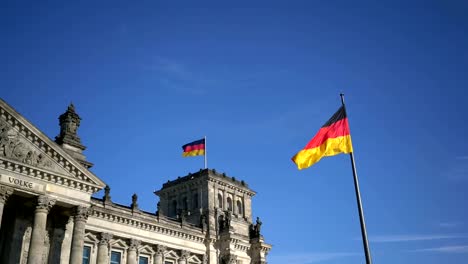 Flagge-von-Deutschland-vor-dem-Hintergrund-des-Reichstags