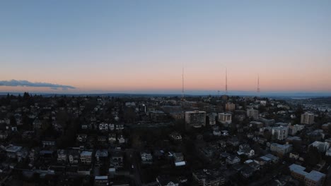 Evening-Aerial-View-of-Seattle-Queen-Anne-Hill-Neighborhoods