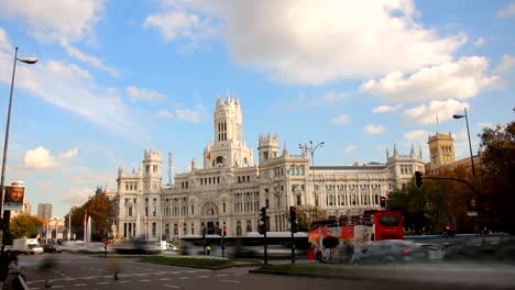 Plaza-De-Cibeles,-Madrid,-España.-Lapso-de-tiempo